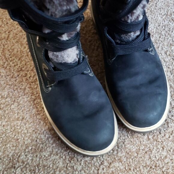 TIMBERLAND Mirney Faux Fur Knee High Lace Up Boots Black Size 6 - Picture 3 of 7